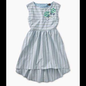 Tea collection - Dusty Blue Stripe Embroidery Cutout-Back High-Low Dress, Girls